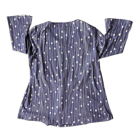 NoraCora Tunic Top XL Blue White Polkadot Jersey Fabric Button Pleaded … - Picture 8 of 12